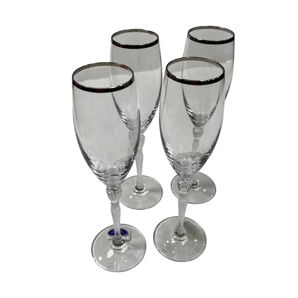 Royal Doulton Oxford Platinum Champagne Flute Set of 4 Lead Crystal Austria NEW